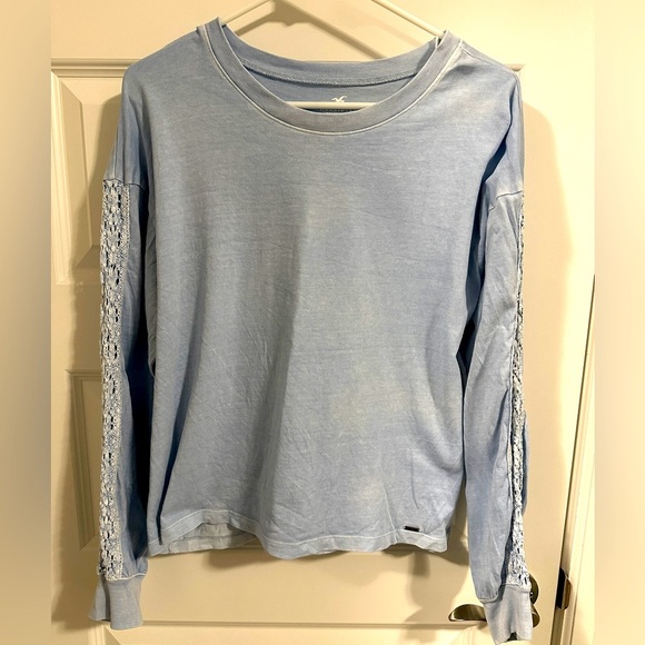 Hollister Blue Long Sleeve T-shirt With Lace Detail Size Medium Women's - Picture 1 of 8